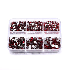 Mixed Sizes 6 Grid Box Dark Siam Glass FlatBack Rhinestones For Nail Art Silver Back WholesaleRhinestone