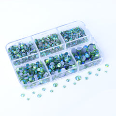 Mixed Sizes 6 Grid Box Peridot AB Glass HotFix Rhinestones For Clothing DIY WholesaleRhinestone