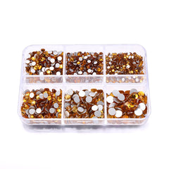 Mixed Sizes 6 Grid Box Topaz Glass FlatBack Rhinestones For Nail Art Silver Back WholesaleRhinestone