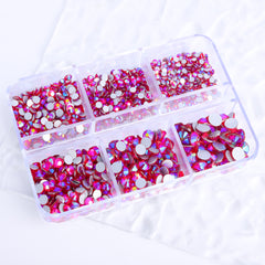 Mixed Sizes 6 Grid Box Light Siam AB Glass FlatBack Rhinestones For Nail Art Silver Back WholesaleRhinestone