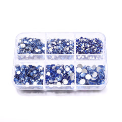 Mixed Sizes 6 Grid Box Light Blue Glass FlatBack Rhinestones For Nail Art Silver Back WholesaleRhinestone