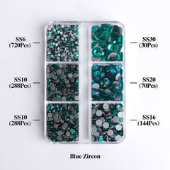 Mixed Sizes 6 Grid Box Blue Zircon Glass HotFix Rhinestones For Clothing DIY WholesaleRhinestone