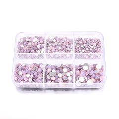 Mixed Sizes 6 Grid Box Pink Opal Glass FlatBack Rhinestones For Nail Art Silver Back WholesaleRhinestone