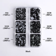 Mixed Sizes 6 Grid Box Black Glass HotFix Rhinestones For Clothing DIY WholesaleRhinestone