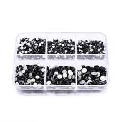 Mixed Sizes 6 Grid Box Black Glass FlatBack Rhinestones For Nail Art Silver Back WholesaleRhinestone