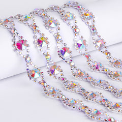 Sew-on Crystal AB Glass Rivoli Rhinestone Trim Chain Applique RA553 WholesaleRhinestone