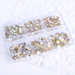 Mixed Sizes 6 Grid Box Light Yellow AB Glass FlatBack Rhinestones For Nail Art Silver Back WholesaleRhinestone