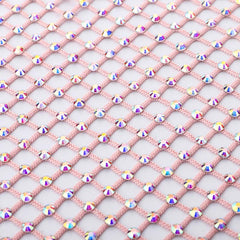 Crystal AB Rhinestones Mesh Fabric Sewing Elastic Trim - Pink WholesaleRhinestone