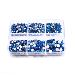 Mixed Sizes 6 Grid Box Capri Blue Glass FlatBack Rhinestones For Nail Art  Silver Back WholesaleRhinestone