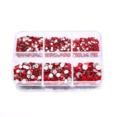 Mixed Sizes 6 Grid Box Light Siam Glass FlatBack Rhinestones For Nail Art Silver Back WholesaleRhinestone