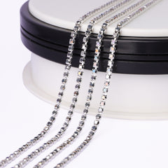 Silver Glass Rhinestones Close Cup Chain - 1 Row Sliver Base WholesaleRhinestone