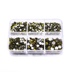 Mixed Sizes 6 Grid Box Olive Green Glass FlatBack Rhinestones For Nail Art Silver Back WholesaleRhinestone