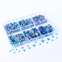 Mixed Sizes 6 Grid Box Blue Zircon AB Glass HotFix Rhinestones For Clothing DIY WholesaleRhinestone