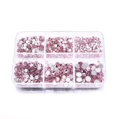 Mixed Sizes 6 Grid Box Light Pink Glass FlatBack Rhinestones For Nail Art Silver Back WholesaleRhinestone