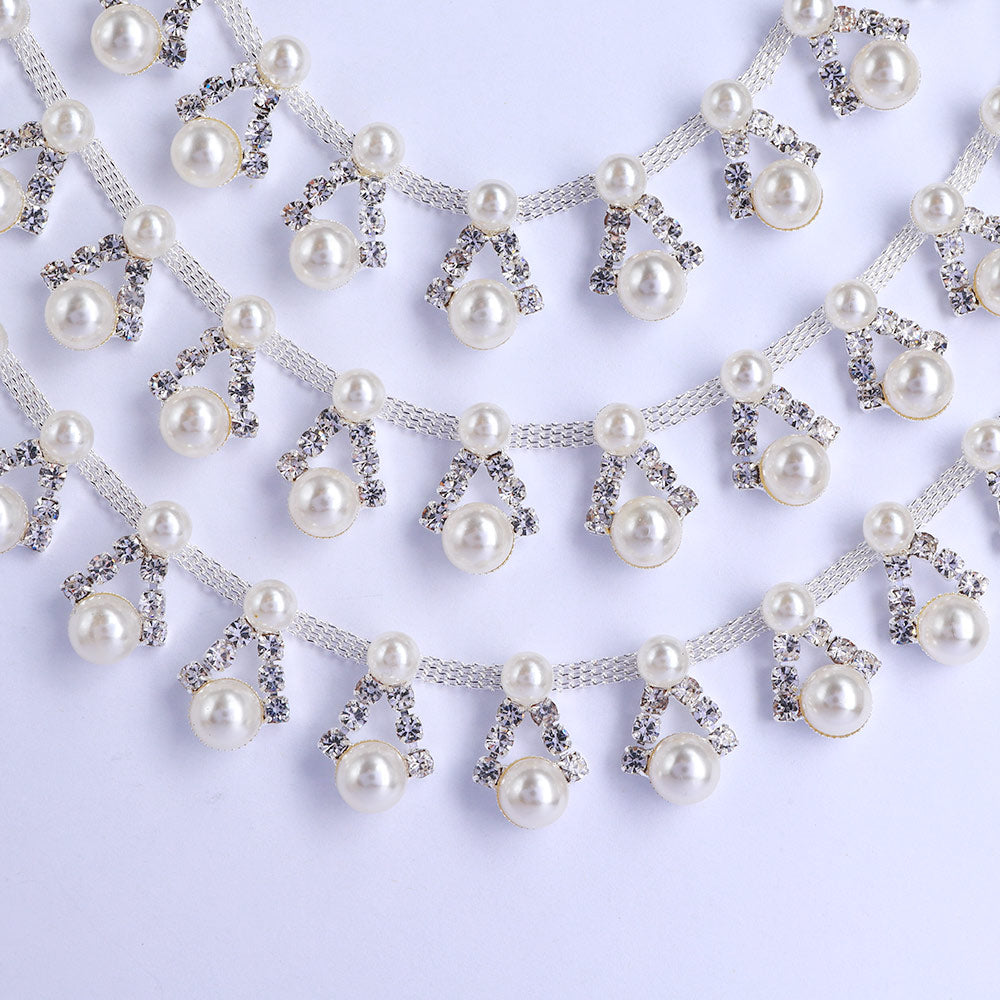 Sew-on Crystal Glass Rhinestone Pearl Trim Chain Applique RA1046 WholesaleRhinestone