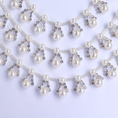 Sew-on Crystal Glass Rhinestone Pearl Trim Chain Applique RA1046 WholesaleRhinestone