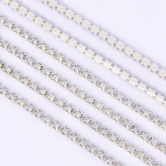 White Opal Glass Rhinestones Close Cup Chain - 1 Row Multi Colors Base WholesaleRhinestone