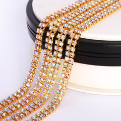 10 Yards Crystal AB Rhinestones Close Cup Chain - 2 Rows Golden Base WholesaleRhinestone