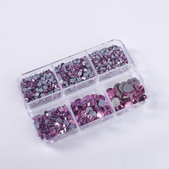Mixed Sizes 6 Grid Box Light Pink Glass HotFix Rhinestones For Clothing DIY WholesaleRhinestone