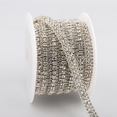 10 Yards Crystal Rhinestones Close Cup Chain - 3 Rows Silver Base WholesaleRhinestone