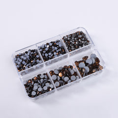 Mixed Sizes 6 Grid Box Smoked Topaz Glass HotFix Rhinestones For Clothing DIY WholesaleRhinestone