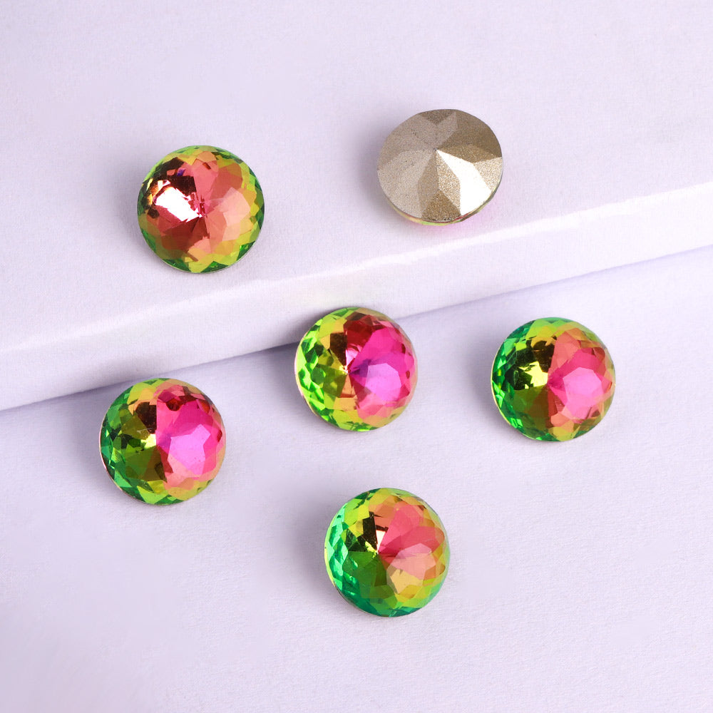 Vitrail Rose Dome Round Shape High Quality Glass Pointed Back Fancy Rhinestones WholesaleRhinestone