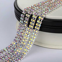 10 Yards Crystal AB Rhinestones Close Cup Chain -  2 Rows Silver Base WholesaleRhinestone