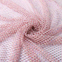 Crystal AB Rhinestones Mesh Fabric Sewing Elastic Trim - Pink WholesaleRhinestone