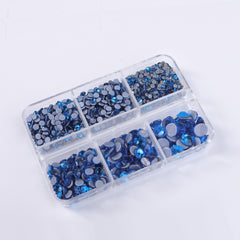 Mixed Sizes 6 Grid Box Capri Blue Glass HotFix Rhinestones For Clothing DIY WholesaleRhinestone