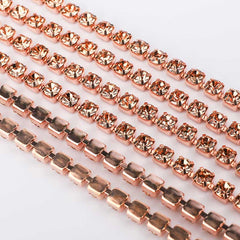 Champagne Glass Rhinestones Close Cup Chain - 1 Row Champagne Base WholesaleRhinestone