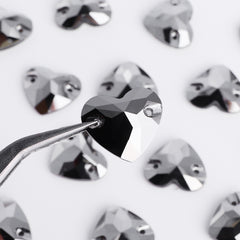 Jet Metallic Silver Heart Shape High Quality Glass Sew-on Rhinestones WholesaleRhinestone