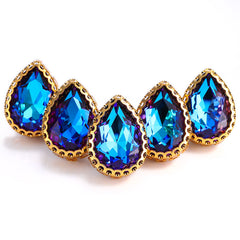 Bermuda Blue Drop Shape High-Quality Glass Sew-on Nest Hollow Claw Rhinestones WholesaleRhinestone