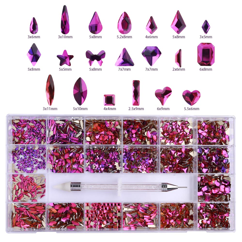Mixed Multi Shapes Purple Volcano Glass Fancy Rhinestone Kit Box For Nail  Art HZ2115