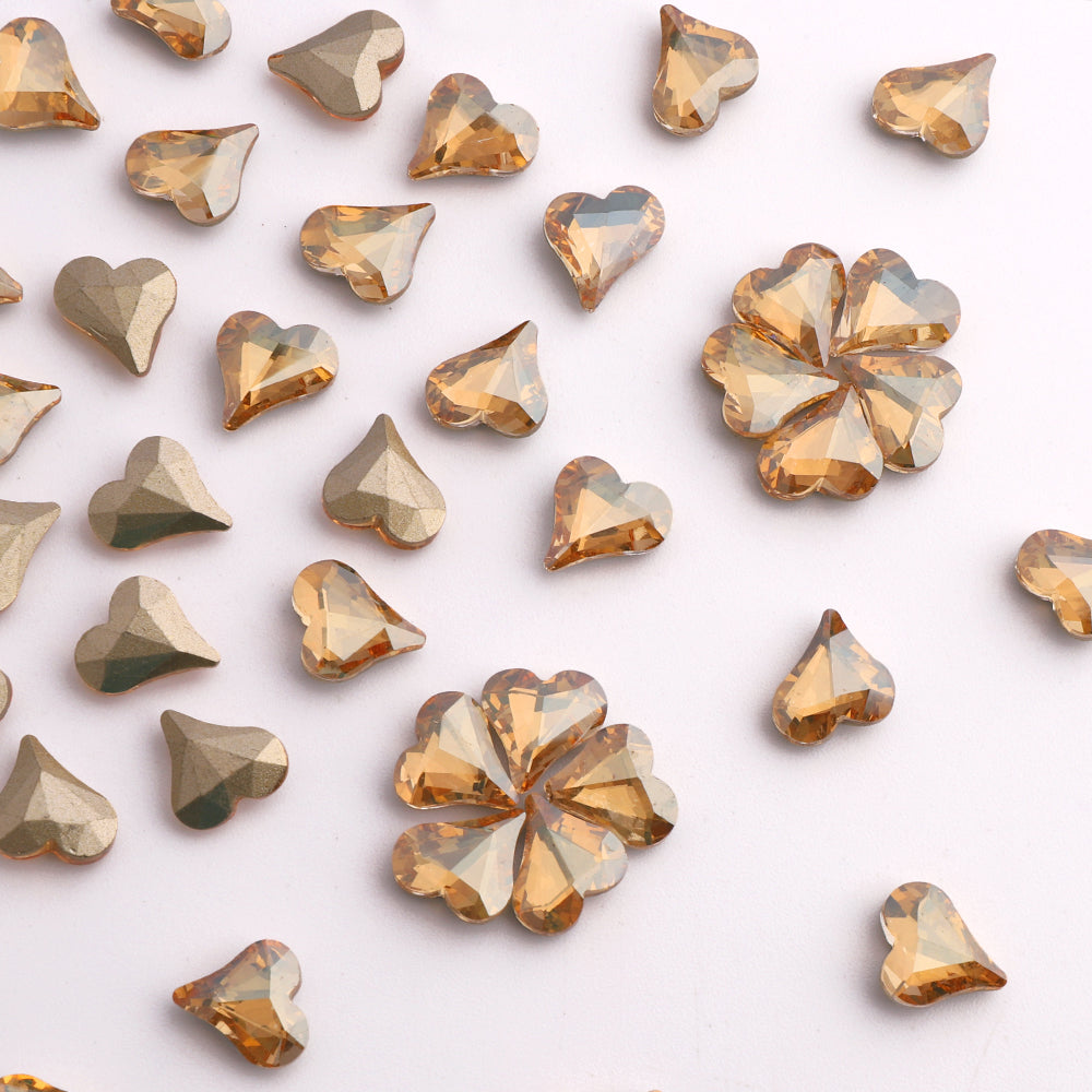 Sweet Heart Shape Golden Shadow Glass Pointed Back Fancy Rhinestones WholesaleRhinestone