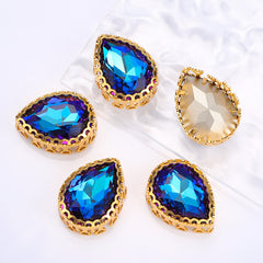 Bermuda Blue Drop Shape High-Quality Glass Sew-on Nest Hollow Claw Rhinestones WholesaleRhinestone