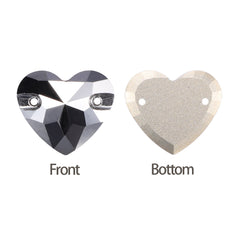 Jet Metallic Silver Heart Shape High Quality Glass Sew-on Rhinestones WholesaleRhinestone