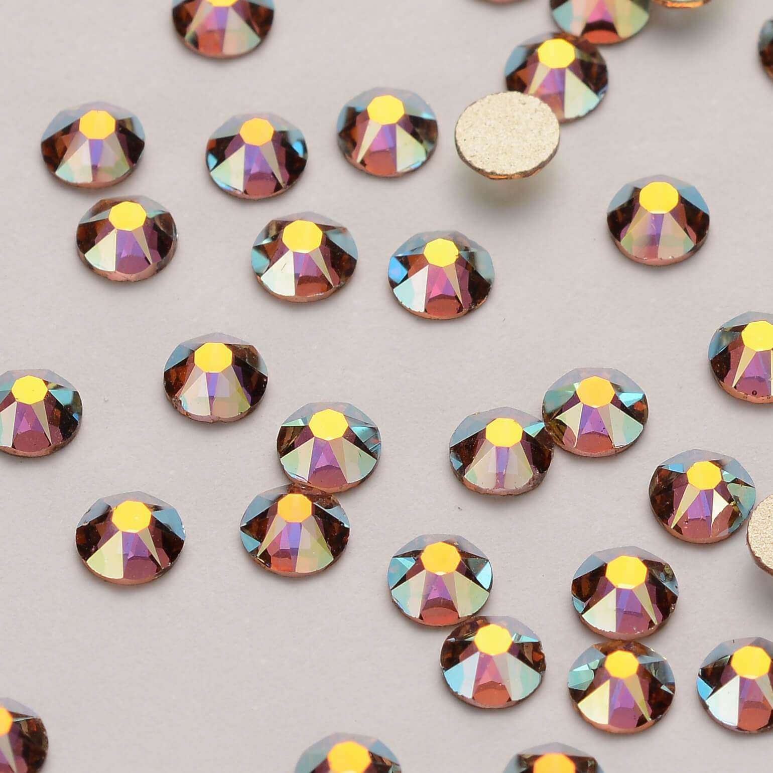 Light Colorado Topaz AB Glass Flat Back Glue-On Rhinestones 16 Cut Facets In Bulk WholesaleRhinestone