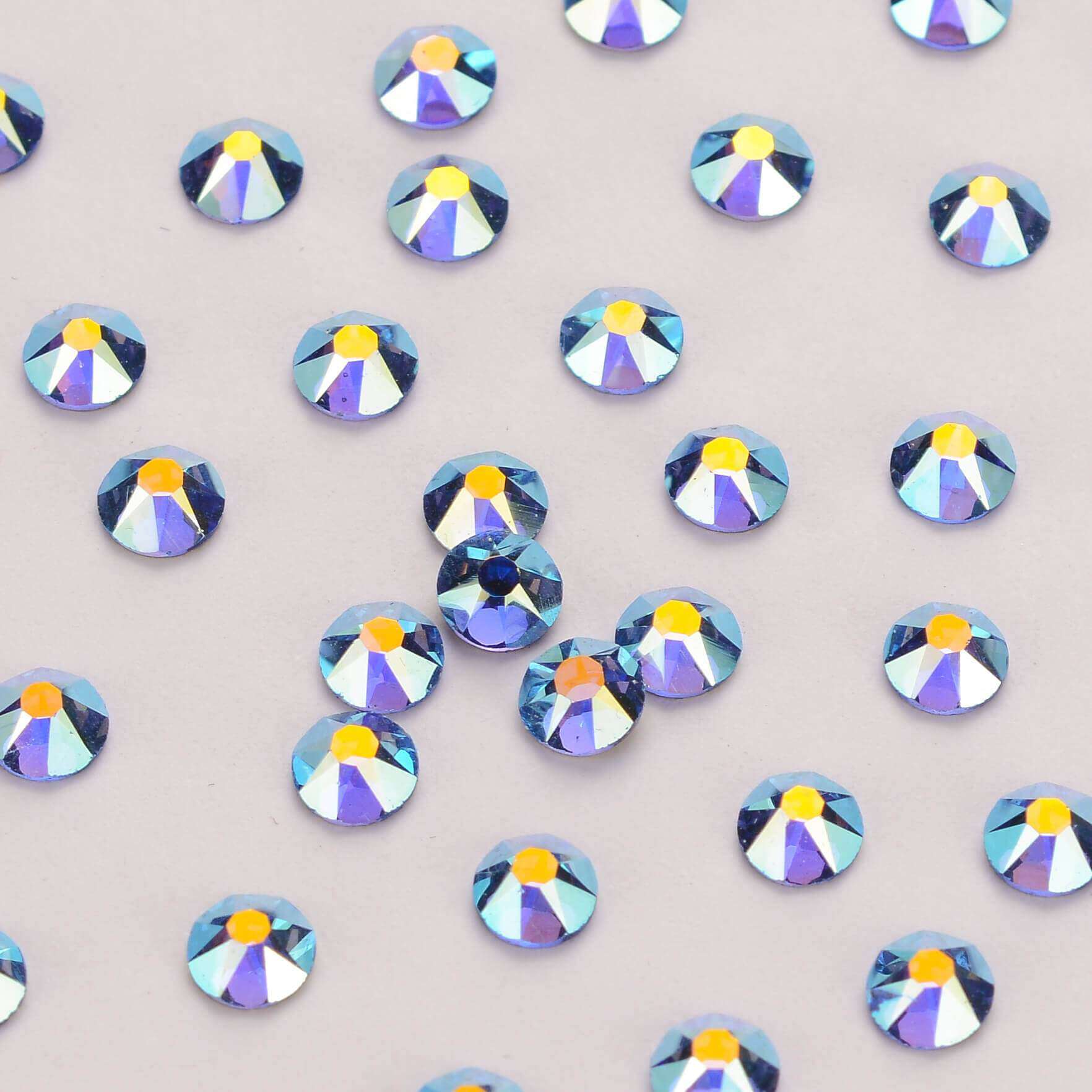 Light Blue AB Glass Flat Back Glue-On Rhinestones 16 Cut Facets In Bulk WholesaleRhinestone