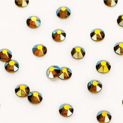 Olive Green AB Glass Flat Back Glue-On Rhinestones 16 Cut Facets In Bulk WholesaleRhinestone