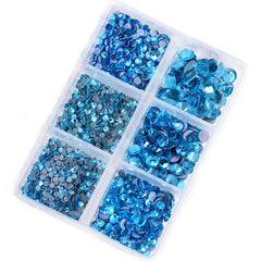 Mixed Sizes 6 Grid Box Aquamarine Glass HotFix Rhinestones For Clothing DIY WholesaleRhinestone