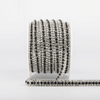 10 Yards Crystal & Black Rhinestones Close Cup Chain - 3 Rows Silver Base WholesaleRhinestone