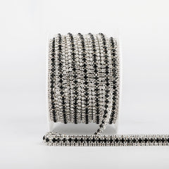 10 Yards Crystal & Black Rhinestones Close Cup Chain - 3 Rows Silver Base WholesaleRhinestone