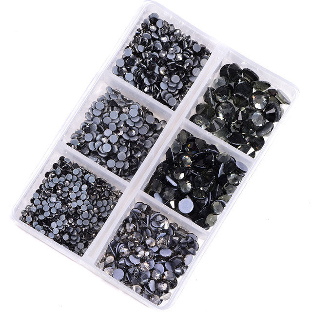 Mixed Sizes 6 Grid Box Black Diamond Glass HotFix Rhinestones For Clothing DIY WholesaleRhinestone