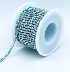 Crystal Glass Rhinestones Close Cup Chain - 1 Row Aquamarine Base WholesaleRhinestone