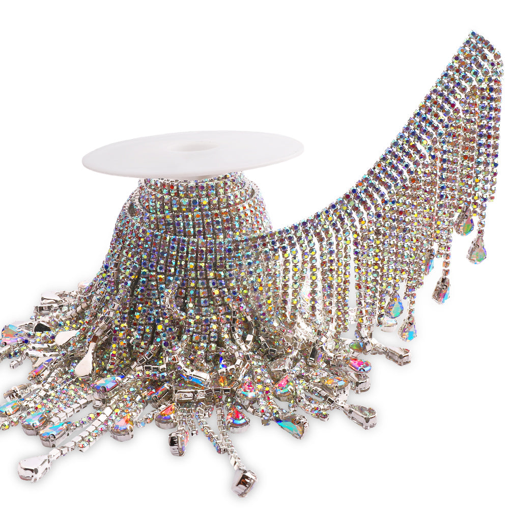 Sew-on Crystal AB Glass Teardrop Rhinestone Tassels Applique RA1202 WholesaleRhinestone