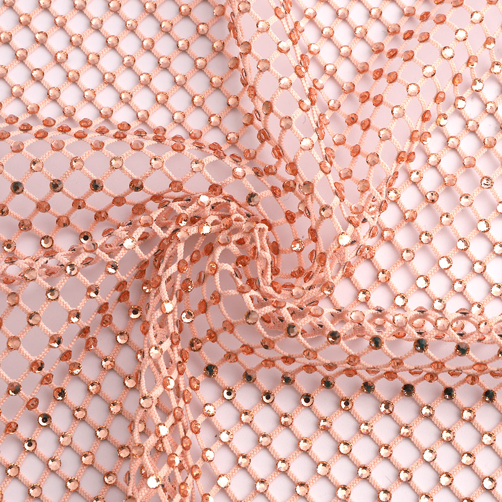 Champagne Rhinestones Mesh Fabric Sewing Elastic Trim WholesaleRhinestone