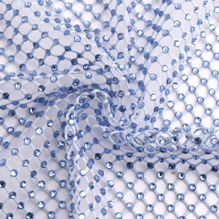 Light Blue Rhinestones Mesh Fabric Sewing Elastic Trim WholesaleRhinestone
