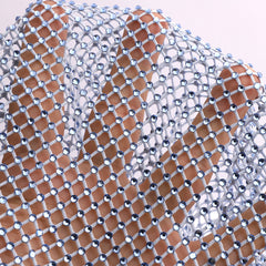 Light Blue Rhinestones Mesh Fabric Sewing Elastic Trim WholesaleRhinestone