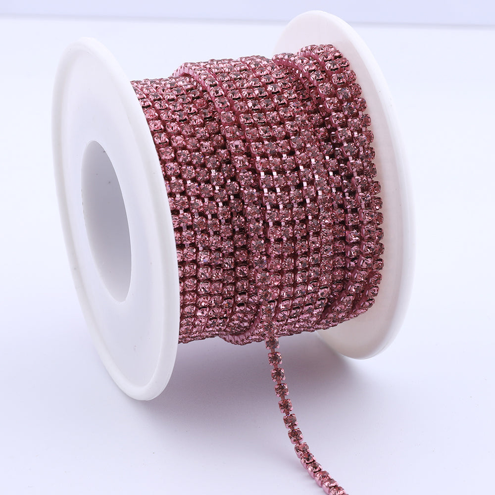 Light Pink Glass Rhinestones Close Cup Chain - 1 RowLight Pink Base WholesaleRhinestone