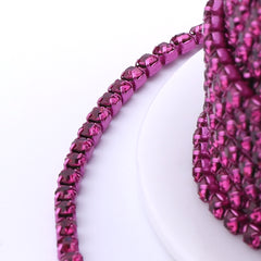 Fuchsia Glass Rhinestones Close Cup Chain -1 Row Fuchsia Base WholesaleRhinestone